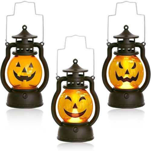 YOULIGHTS  3 Pack Flickering, Led Pumpkin Lights, Halloween Pumpkins Led Lamps Battery Operated Flameless Pumpkin Tealight Candles Halloween Christmas