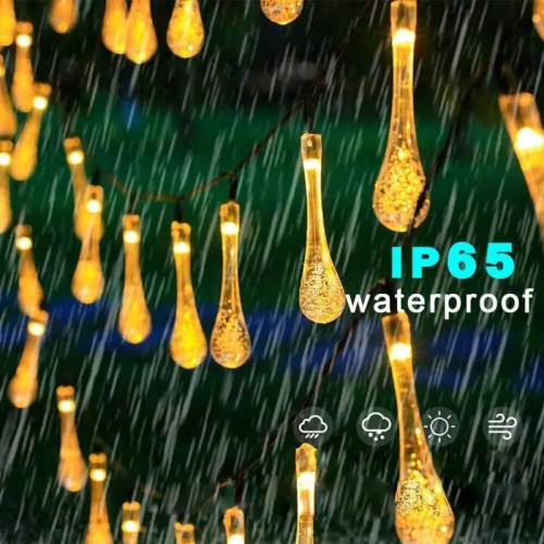 YOULIGHTS Solar Water Drop String Lights, 39.3FT 100 LED Outdoor Waterproof Drop Lights for Garden, Patio, Yard, Holiday Decor- Auto On/Off, Energy