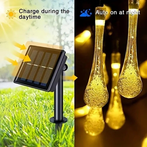 YOULIGHTS Solar Water Drop String Lights, 39.3FT 100 LED Outdoor Waterproof Drop Lights for Garden, Patio, Yard, Holiday Decor- Auto On/Off, Energy
