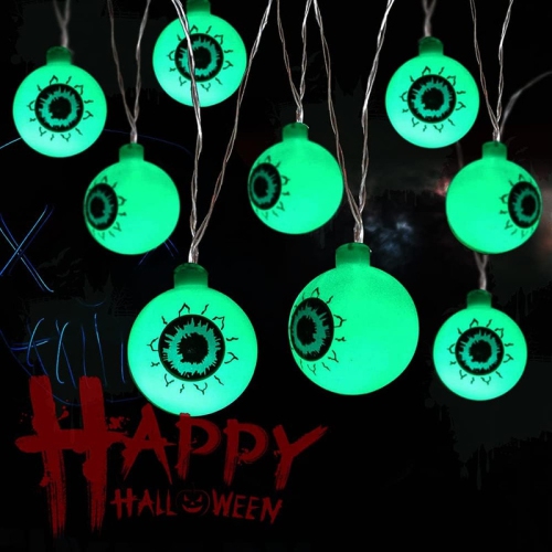 YOULIGHTS  Halloween Eyeball String Lights, 5Ft 10 Led Halloween Light String, Battery Operated Green Eyeball Shaped Led Light for Halloween Party Decoration(Battery Not Included)