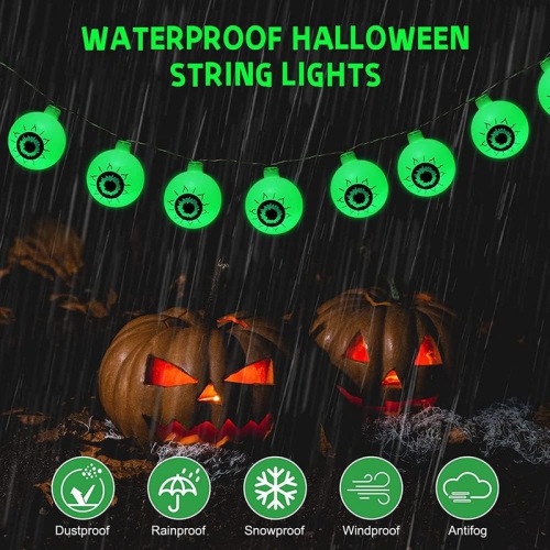 YOULIGHTS Halloween Eyeball String Lights, 5ft 10 LED Halloween Light String, Battery Operated Green Eyeball Shaped LED Light for Halloween Party