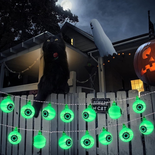 YOULIGHTS Halloween Eyeball String Lights, 5ft 10 LED Halloween Light String, Battery Operated Green Eyeball Shaped LED Light for Halloween Party