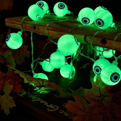 YOULIGHTS Halloween Eyeball String Lights, 5ft 10 LED Halloween Light String, Battery Operated Green Eyeball Shaped LED Light for Halloween Party