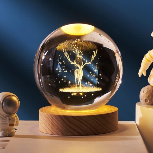 TARGET  Youlights 3D Crystal Ball Night Light Ball Projection Lamp Planet Model, 3D Crystal Ball \w Led Wooden Base Gift for Christmas Thanksgiving