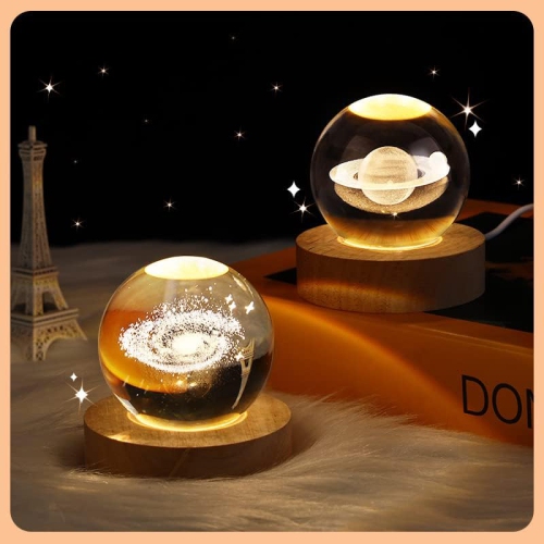 YOULIGHTS 3D Crystal Ball Night Light Ball Projection Lamp Planet Model,3D Crystal Ball with Led Wooden Base Gift for Christmas Thanksgiving