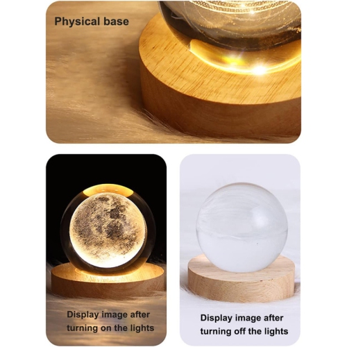YOULIGHTS 3D Crystal Ball Night Light Ball Projection Lamp Planet Model,3D Crystal Ball with Led Wooden Base Gift for Christmas Thanksgiving