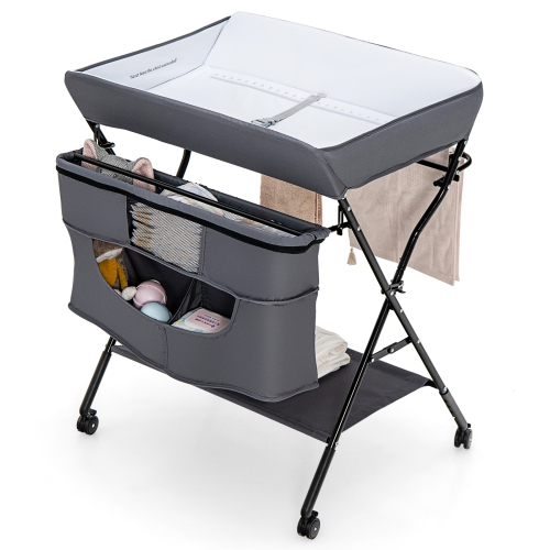 Costway Baby Changing Table Portable born Nursery Adjustable Height W wheel Gray Black