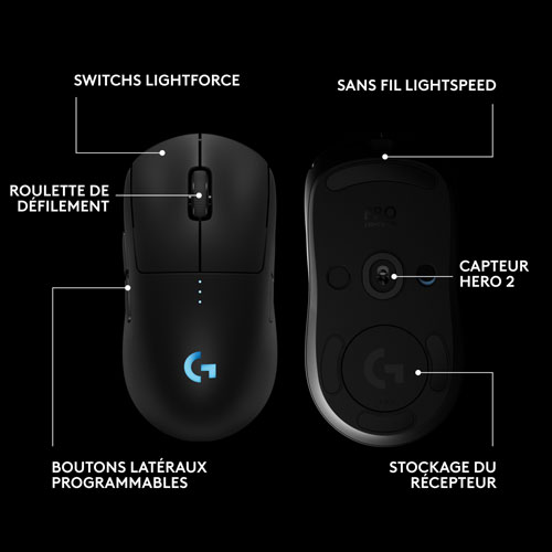 Souris de jeu optique sans fil de 44000 ppp PRO 2 LIGHTSPEED de Logitech G - Noir