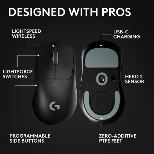 Logitech PRO X SUPERLIGHT 2 DEX 44000 DPI Wireless Optical Lightweight 5-Button Gaming Mouse - Black