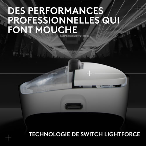Souris de jeu optique sans fil légère à 5 boutons de 44 000 ppp PRO X SUPERLIGHT 2 DEX de Logitech - Blanc