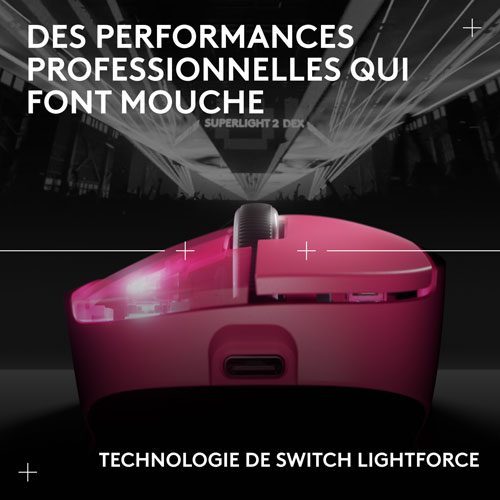 Logitech PRO X SUPERLIGHT 2 DEX 44000 DPI Wireless Optical Lightweight 5-Button Gaming Mouse - Magenta