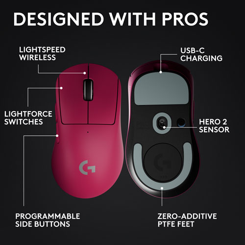 Logitech PRO X SUPERLIGHT 2 DEX 44000 DPI Wireless Optical Lightweight 5-Button Gaming Mouse - Magenta