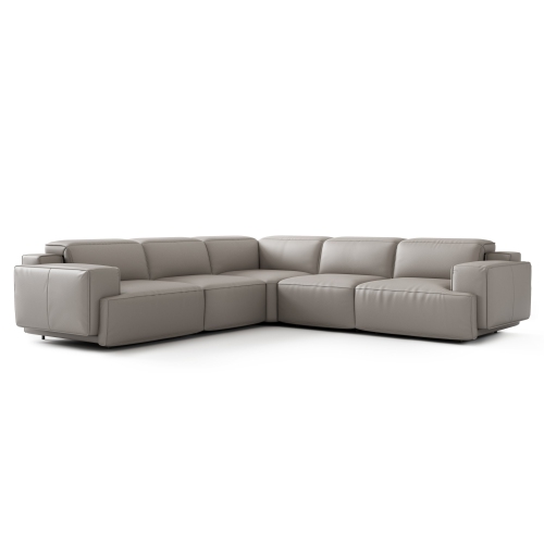 Valencia Valentina Leather Sectional L-Shape Recliner Sofa, Light Grey