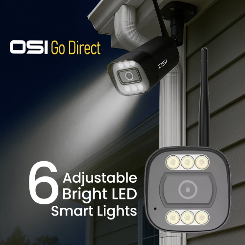 OSI Wi-Fi Outdoor Security Spotlight 4MP Bullet Camera 1080P HD, WiFi Cameras, Home Security Cameras, 6 LED, Two-Way Audio, Night Vision, Alexa,