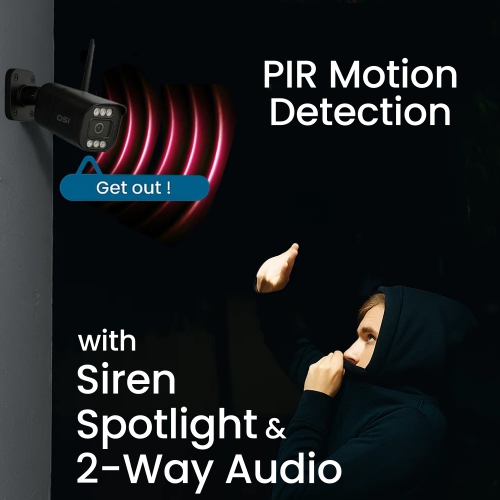 OSI Wi-Fi Outdoor Security Spotlight 4MP Bullet Camera 1080P HD, WiFi Cameras, Home Security Cameras, 6 LED, Two-Way Audio, Night Vision, Alexa,