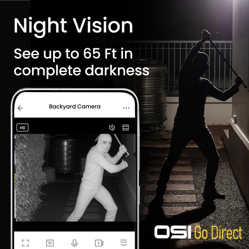 OSI Wi-Fi Outdoor Security Spotlight 4MP Bullet Camera 1080P HD, WiFi Cameras, Home Security Cameras, 6 LED, Two-Way Audio, Night Vision, Alexa,