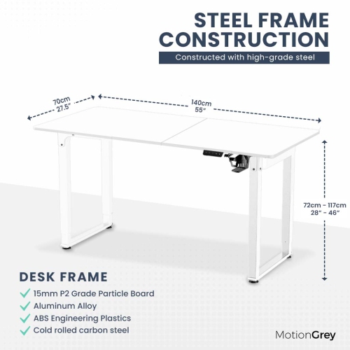 MotionGrey Pro Adjustable Electric Standing Desk with Memory Settings - 55" x 28" White Top White Frame - Ergonomic Desk for Home and Office - With