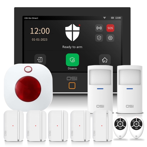 OSI Alarm System for Home Security11 piece. DIY, Touch Screen, Motion Detection/Contact sensors/Wireless Siren,Remotes, Phone App, Compatible with Al