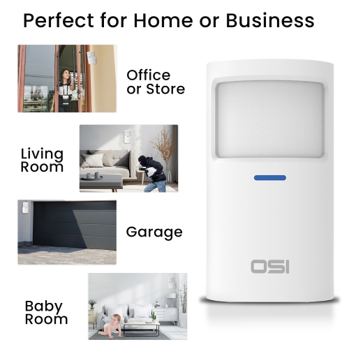 OSI Wireless Motion Sensors 2 Pack - Accessory for OSI Smart Alarm System (Gen 2), Wireless, Includes 2 AA Batteries, Pet Immunity, Wide Angle 110°.