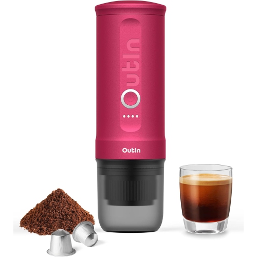 Outin Nano Portable Electric Espresso Machine, 3 Mins Fast Self-Heating, Mini Small, Christmas Gift, Coffee Maker, NS Capsule & Ground Coffee for Cam