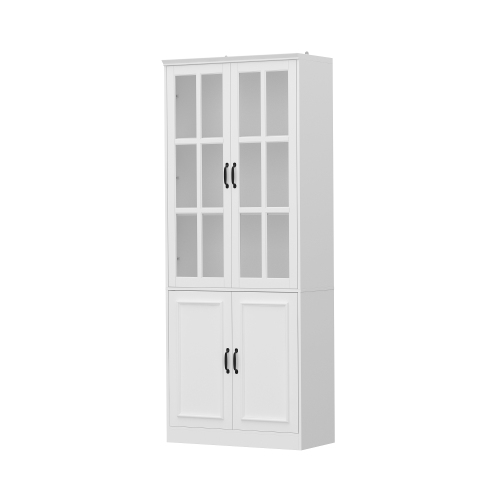 Famapy Tall Storage Cabinet with 2 Glass Doors, Wooden Display Cabinet for Home Office, Living Room White