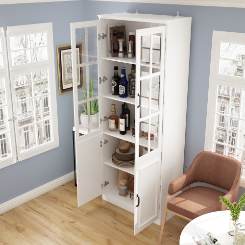 Famapy Tall Storage Cabinet with 2 Glass Doors, Wooden Display Cabinet for Home Office, Living Room White