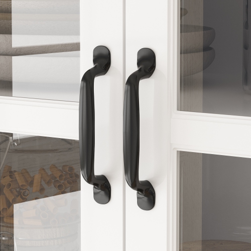 Famapy Tall Storage Cabinet with 2 Glass Doors, Wooden Display Cabinet for Home Office, Living Room White