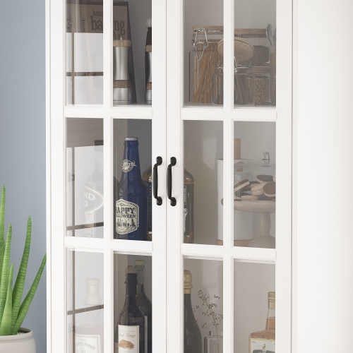 Famapy Tall Storage Cabinet with 2 Glass Doors, Wooden Display Cabinet for Home Office, Living Room White