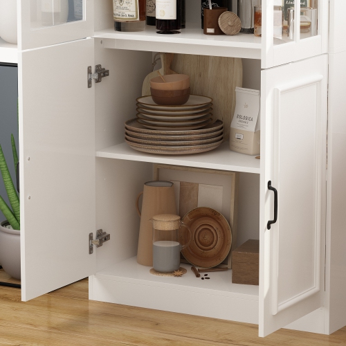 Famapy Tall Storage Cabinet with 2 Glass Doors, Wooden Display Cabinet for Home Office, Living Room White