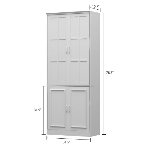 Famapy Tall Storage Cabinet with 2 Glass Doors, Wooden Display Cabinet for Home Office, Living Room White