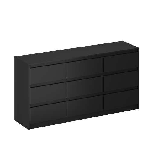 Famapy 9-Drawer Chest for Bedroom with Deep Drawers, Large Floor Wood Chest Handle-Free, Modern Long Chest Black