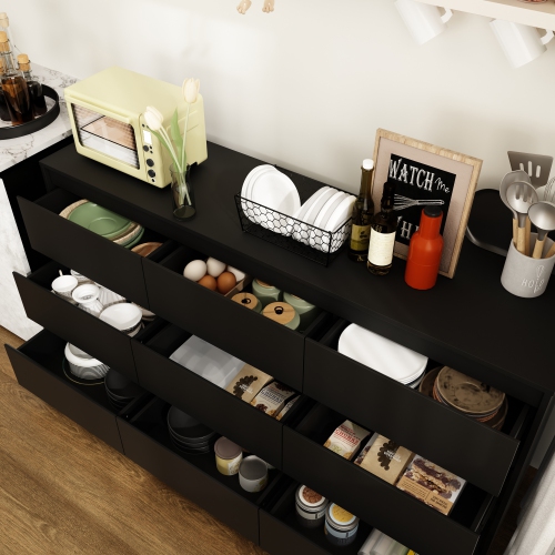 Famapy 9-Drawer Chest for Bedroom with Deep Drawers, Large Floor Wood Chest Handle-Free, Modern Long Chest Black