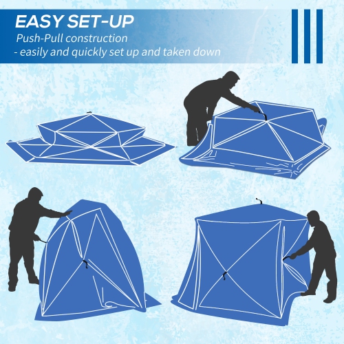 Outsunny 4 Person Insulated Ice Fishing Tent, Pop-Up Portable Ice Fishing Shelter with Carry Bag, Two Doors and Anchors for -22℉, Blue