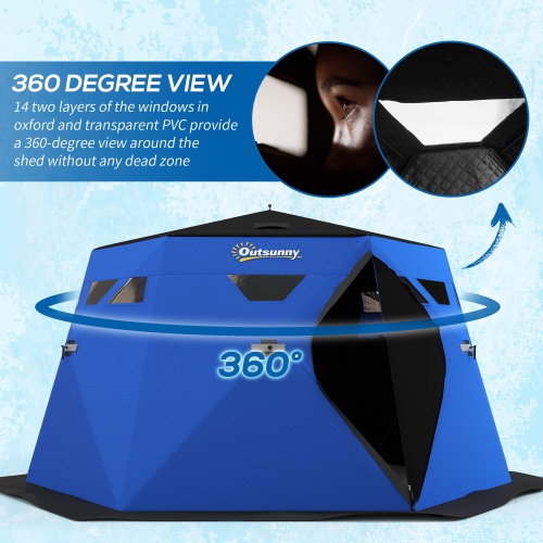 Outsunny 4 Person Insulated Ice Fishing Tent, Pop-Up Portable Ice Fishing Shelter with Carry Bag, Two Doors and Anchors for -22℉, Blue