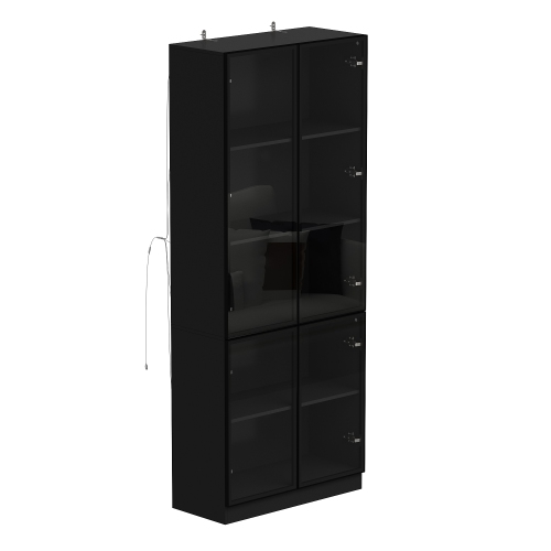 Famapy Modern Display Cabinet with Glass Doors, Adjustable Shelves, and LED Lighting Black