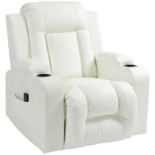 HOMCOM – Fauteuil de massage inclinable pour salon avec 8 points de vibration, fauteuil inclinable manuel en cuir de polyuréthane avec porte-gobelets