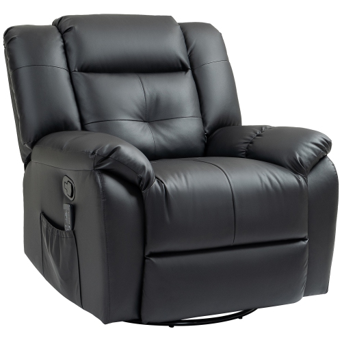 HOMCOM 8-Point Vibration Massage Recliner Chair for Living Room, PU Leather Manual Reclining Chair, Swivel Recliner with Remote Control, Rocking Func