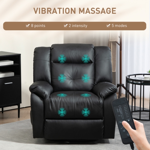Fauteuil de massage inclinable à 8 points de HOMCOM pour le salon, siège berçant inclinable à réglage manuel à 360° en cuir de polyuréthane avec