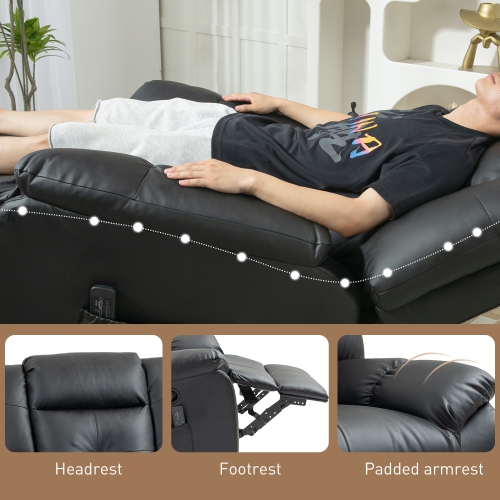 Fauteuil de massage inclinable à 8 points de HOMCOM pour le salon, siège berçant inclinable à réglage manuel à 360° en cuir de polyuréthane avec