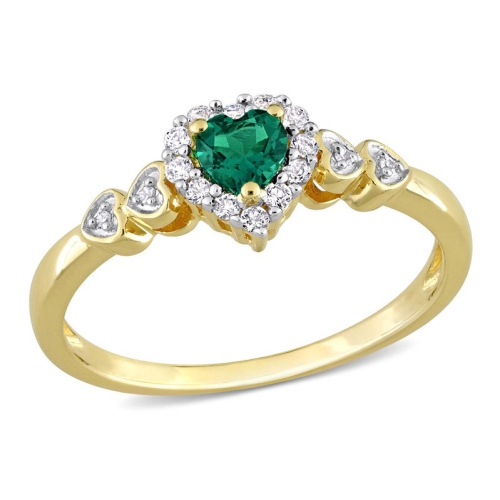 GEM AND HARMONY  1/3 Carat (Ctw) Lab-Created Emerald Heart Ring With Lab-Created Whjte Sapphires In Plated Sterling Silver In Yellow