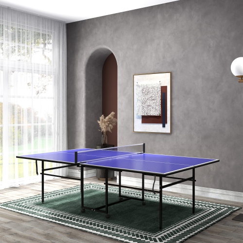Soozier – Ensemble de table de tennis de table pleine grandeur, table de tennis de table pliable avec filet, 2 raquettes, 3 balles, table portative