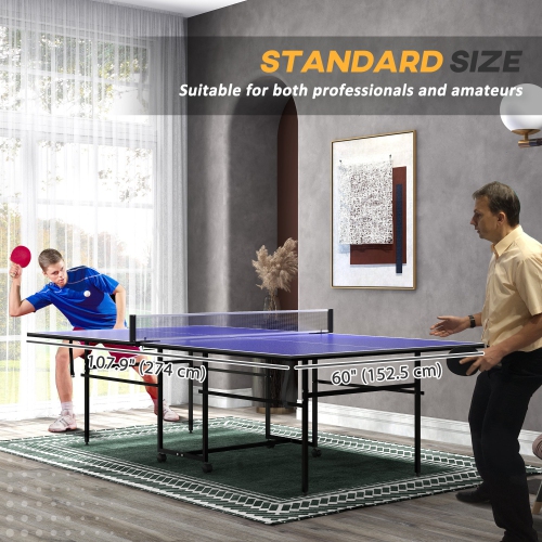 Soozier – Ensemble de table de tennis de table pleine grandeur, table de tennis de table pliable avec filet, 2 raquettes, 3 balles, table portative