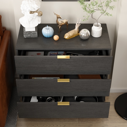 Famapy Modern 3-Drawer Cabinet with Gold Accents and Spacious Storage for Bedroom or Living Room Black