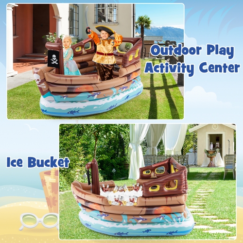 Gymax Inflatable Pirate Ship Playhouse w/ Built in Motor Inflatable Toy Sword