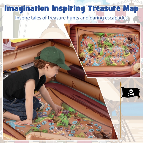 Gymax Inflatable Pirate Ship Playhouse w/ Built in Motor Inflatable Toy Sword