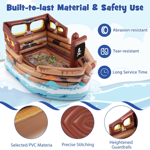 Gymax Inflatable Pirate Ship Playhouse w/ Built in Motor Inflatable Toy Sword