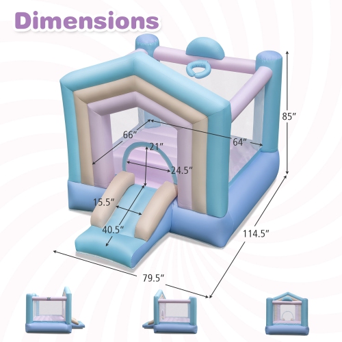 Gymax Kids Bounce House w/ Slide Basketball Rim Inflatable Basketball Without Blower