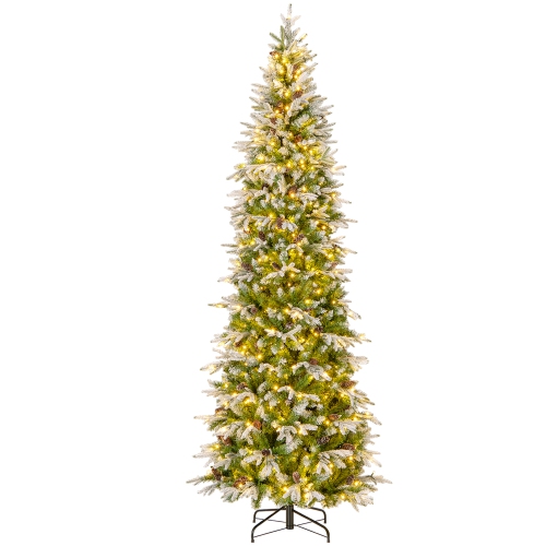 GYMAX  6/7.5/9 Ft Pre-Lit Artificial Christmas Tree Snow Flocked Hinged Xmas Tree