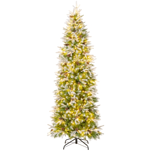 GYMAX  6/7.5/9 Ft Pre-Lit Artificial Christmas Tree Snow Flocked Hinged Xmas Tree