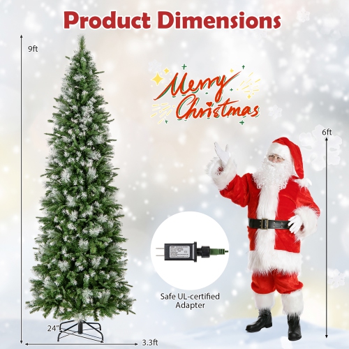 Gymax 9 FT Pre-Lit Artificial Christmas Tree w/ 1228 Frosted Tips 470 LED Lights